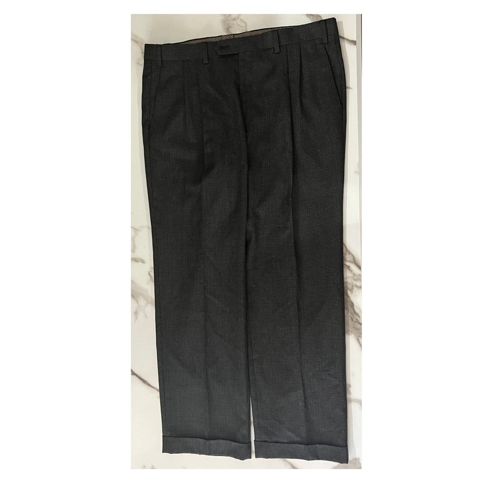 Lauren‎ Ralph Lauren Mens Dress Pants 36W x 29L Gray Houndstooth Pleated Cuffed